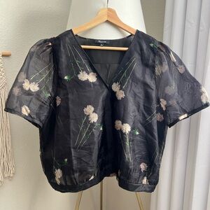 Silk Organza Puff-Sleeve Wrap Top in Aster Portrait | Size XL | Madewell